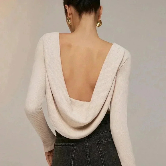 Apricot Sexy Women's Backless Long Sleeve Bodysuit - Picture 5 of 6